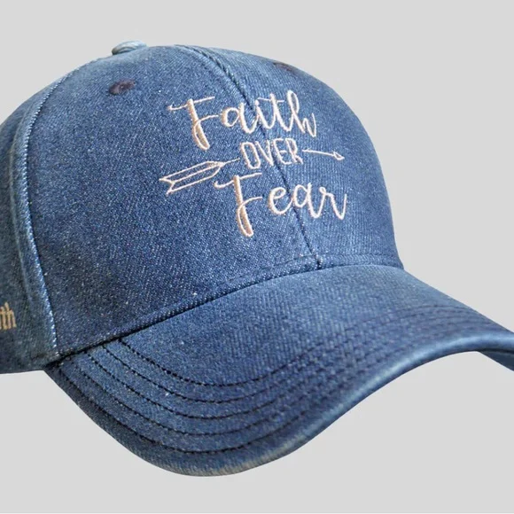 Kerusso grace & truth® Women’s Denim Cap Embroidered "Faith Over Fear™ - Picture 1 of 5